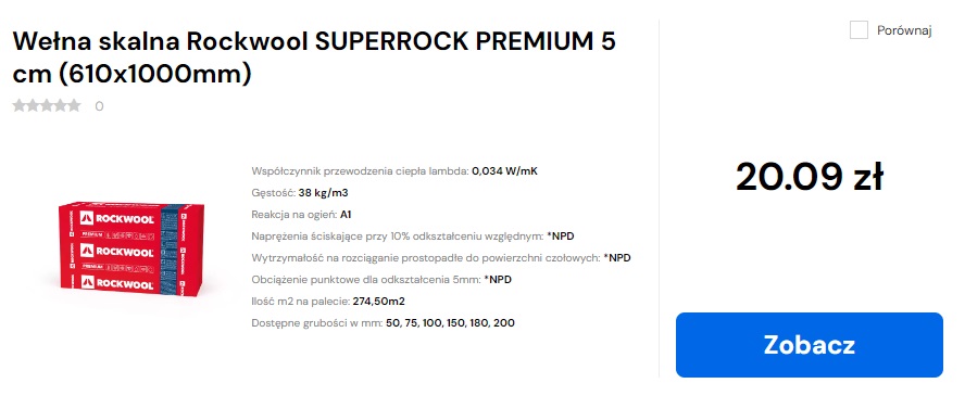 wełna skalna rockwool superrock premium na poddasze